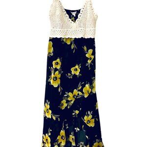 Indulge Crochet Dress With Sheer Flowered Low Front Long Back